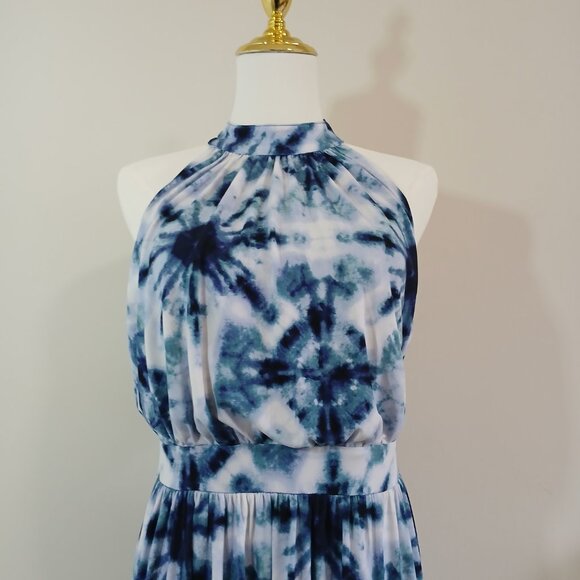 INC Tie Dye Halter Maxi Dress Women’s Size M Blue Sleeveless Boho Summer Beach - Picture 3 of 5